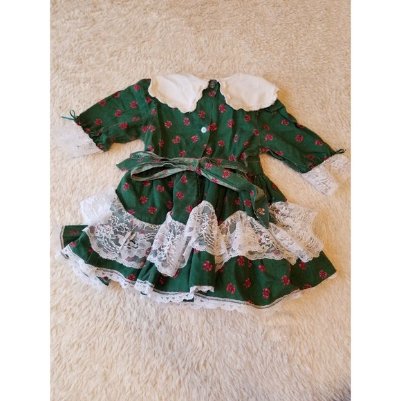 Lilo Childrens Dress Holiday Christmas Vintage Green Red Lace Ruffles 3T FLAWS - Picture 9 of 12